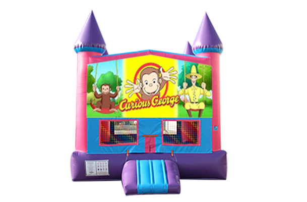 Curious George Pink and Purple Castle Moonwalk w/basketball goal