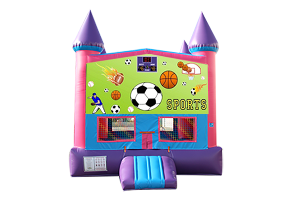 Sports Pink and Purple Castle Moonwalk w/basketball goal