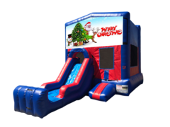 Merry Christmas Mini Red & Blue Bounce House Combo w/ Single Lane Dry Slide