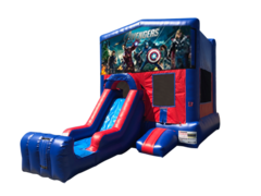 Avengers Mini Red & Blue Bounce House Combo w/ Single Lane Dry Slide