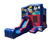 Outer Space Mini Red & Blue Bounce House Combo w/ Single Lane Dry Slide