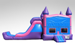 A Pink and Purple Bounce House Combo w/Single Lane Slide