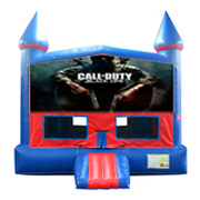 Call of Duty Red and Blue Castle Moonwalk w/basketball goal