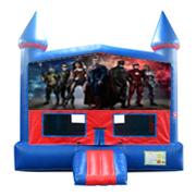 Justice League Red and Blue Castle Moonwalk w/basketball goal