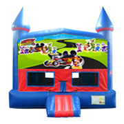 Mickey Mouse Roadster Red and Blue Castle Moonwalk w/basketball goal