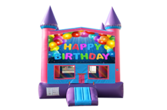 Happy Birthday Pink and Purple Castle Moonwalk w/ basketball goal