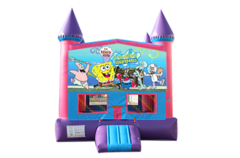 Sponge Bob Pink and Purple Castle Moonwalk w/basketball goal