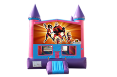 Incredibles Pink and Purple Castle Moonwalk w/basketball goal