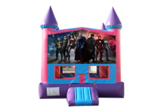 Justice League Pink and Purple Castle Moonwalk w/ basketball goal