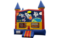 Outer Space Red, Yellow, Blue Castle Moonwalk w/basketball goal