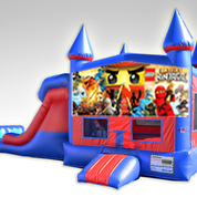 Lego Ninjago Red and Blue Bounce House Combo w/Dual Lane Dry Slide