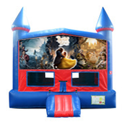 Beauty and the Beast Red and Blue Castle Moonwalk w/basketball goal