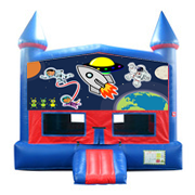 Outer Space Red and Blue Castle Moonwalk w/basketball goal