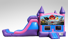 Angry Birds Pink and Purple Bounce House Combo w/Single Lane Dry Slide