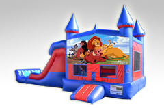 Lion King Red and Blue Bounce House Combo w/Dual Lane Dry Slide