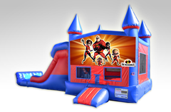 Incredibles Red and Blue Bounce House Combo w/Dual Lane Dry Slide
