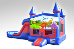 Dinosaurs Red and Blue Bounce House Combo w/Dual Lane Dry Slide