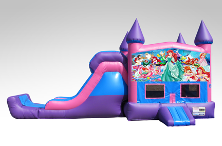 Little Mermaid Pink and Purple Bounce House Combo w/Single Lane Dry Slide