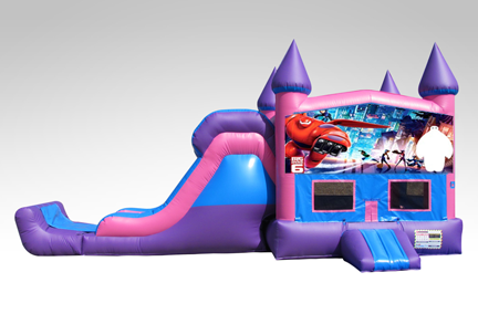 Big Hero 6 Pink and Purple Bounce House Combo w/Single Lane Dry Slide