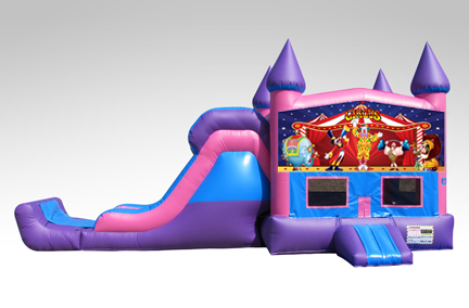 Carnival Pink and Purple Bounce House Combo w/Single Lane Dry Slide