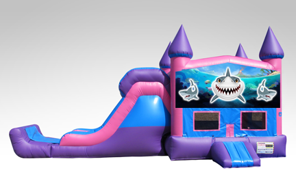 Sharks Pink and Purple Bounce House Combo w/Single Lane Dry Slide