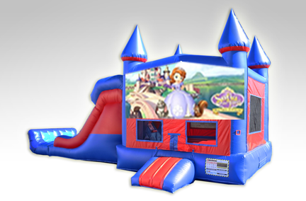 Sofia Red and Blue Bounce House Combo w/Dual Lane Dry Slide