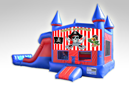 Pirates Red and Blue Bounce House Combo w/Dual Lane Dry Slide