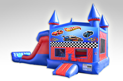 Hot Wheels Red and Blue Bounce House Combo w/Dual Lane Dry Slide