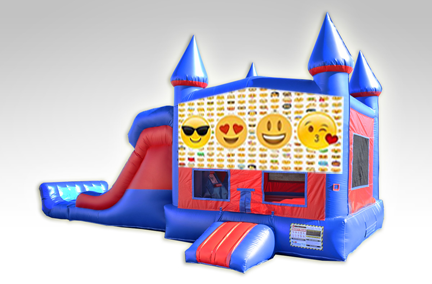Emoji's Red and Blue Bounce House Combo w/Dual Lane Dry Slide