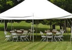 Tent 20x20 w/ 5 -5ft Round Banquet Tables & 40 White Chairs Package