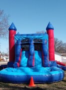 Red & Blue Bounce House With Double Lane Waterslide