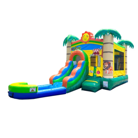 Tropical Jungle Castle Smiley Face Wet/Dry Bounce House Slide Tropical Jungle Castle Smiley Face Wet/Dry Bounce House Slide