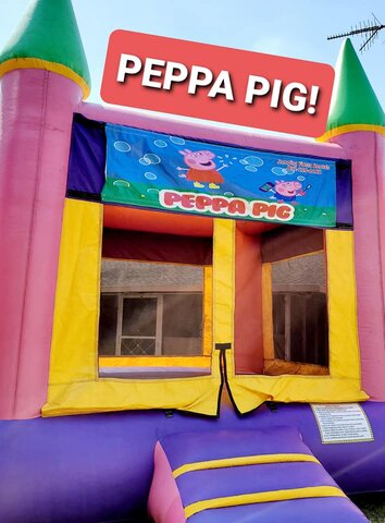 005 Pink & Purple Bounce House with Banners (Princess, Frozen, Alice in wonderland, Trolls, My Little POny, Strawberry shortcake, Paw Patrol, Dora, Sophia, Winnie the Pooh 005 Pink & Purple Bounce House with Banners (Princess, Frozen, Alice in wonderland, Trolls, My Little POny, Strawberry shortcake, Paw Patrol, Dora, Sophia, Winnie the Pooh