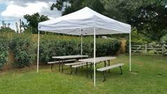008 Tent 10 x 10 with two picnic tables or two tables and 20 chairs 008 Tent 10 x 10 with two picnic tables or two tables and 20 chairs