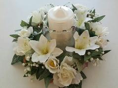 White Flowers with candle center piece White Flowers with candle center piece