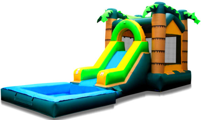 Tropical Palm Water Slide and Bounce House Combo