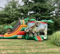 (#52) 3D Dinosaur 2 lane water slide with pool and bounce house 