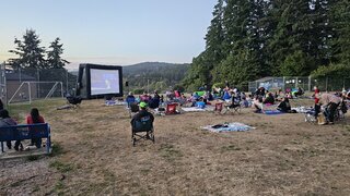 20ft movie screen, projector, and speakers.