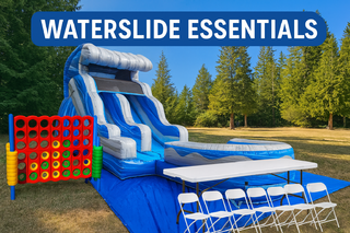 15ft Wave slide, giant connect 4, 8ft table & chairs