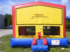 Premium Yellow Blue Red Bounce House with hoop No Banner attachment 