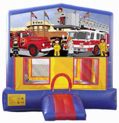Deluxe Bounce House With Hoop - Fire Truck Theme