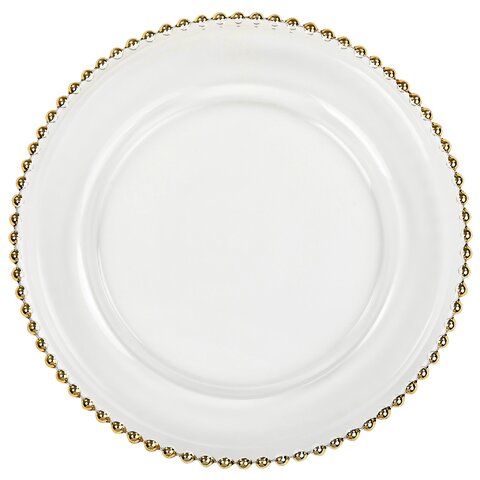 Gold Clear Glass Beaded Round Charger Plates 