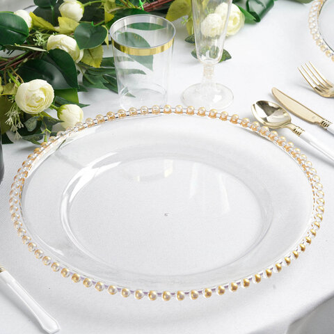 Gold Clear Acrylic Beaded Round Charger Plates 