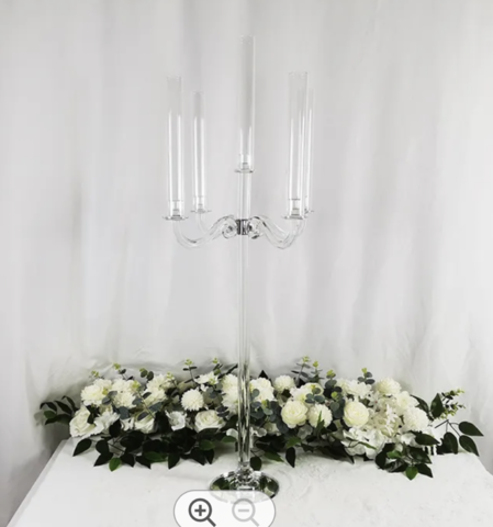 5 Heads  Class Crystal Pillar Candle Holder For Table Centerpiece