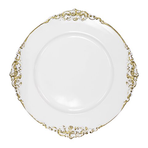 White/Gold Vintage Round Charger Plate