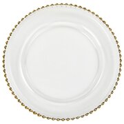 Gold Clear Glass Beaded Round Charger Plates 