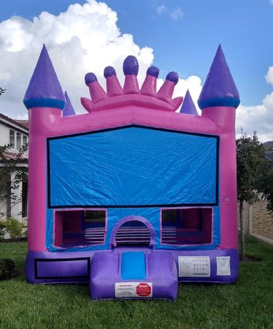 Princess Pink Crown Bounce House With Basketball Hoop Princess Pink Crown Bounce House With Basketball Hoop