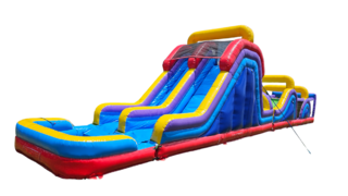 70' Rainbow Challenge 2Pc Obstacle Course w. 22' Double Slide (wet/Dry) New 2024