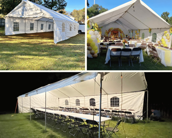 Canopy 20x40 ft, 8 tables, and 64 chairs Canopy 20x40 ft, 8 tables, and 64 chairs