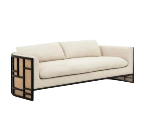 Sofa - Harper Rattan - Black Wood Legs - Linen Fabric Sofa - Harper Rattan - Black Wood Legs - Linen Fabric